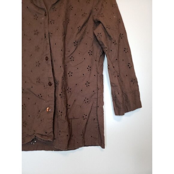 Marisol Womens Sz S Blouse Button Front Eyelet Lace Brown 100% Cotton Boho - Picture 4 of 5